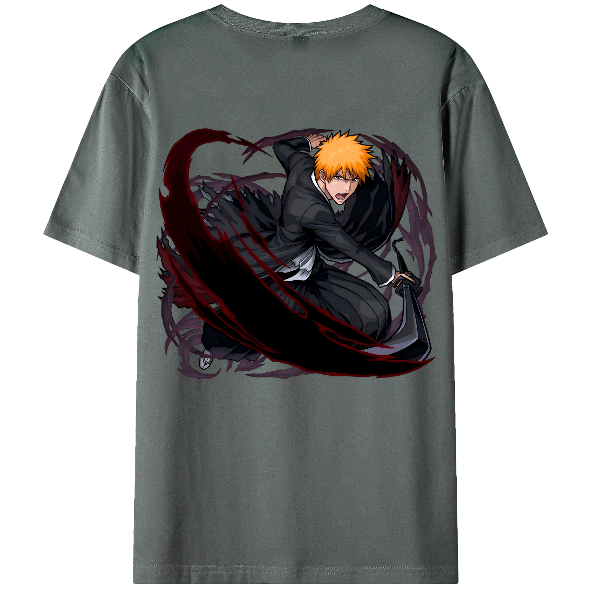 （画像用） ブリーチ 黒崎一護（くろさき いちご）BLEACH Kurosaki Ichigo 綿100％ メンズ半袖Tシャツ（バックプリント） 通気性